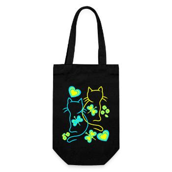 Retro Katzen Katze Vintage 80er 90er - Geschenkbeutel für Flaschen - Schwarz - Vorne