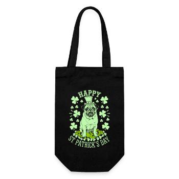 Happy Pug St Patrick's Day with Shamrocks - Gift Bag for Bottles - black - Front
