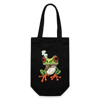 Frosch mit Zigarre im Mund - Weed Frosch Design - Geschenkbeutel für Flaschen - Schwarz - Vorne