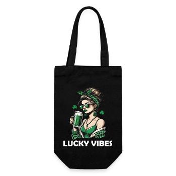 St. Patrick's Day Lucky Vibes Woman With Beer - Gift Bag for Bottles - black - Front