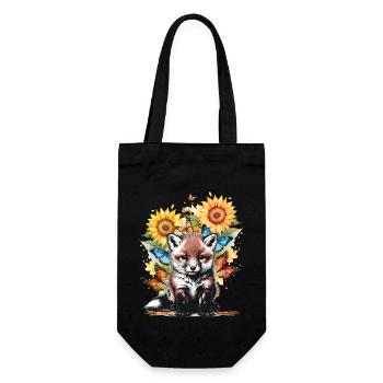 Fox Foxes Nature Flowers Child - Gift Bag for Bottles - black - Front