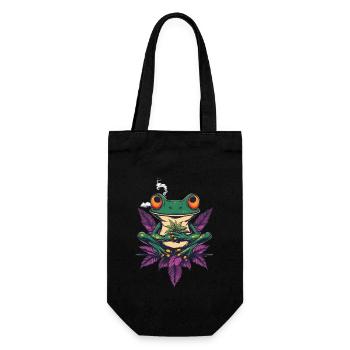 Frosch mit Joint und Cannabisblatt - Weed Frosch - Geschenkbeutel für Flaschen - Schwarz - Vorne