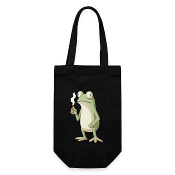 rosch mit Zigarette und großen Augen - Weed Frosch - Geschenkbeutel für Flaschen - Schwarz - Vorne