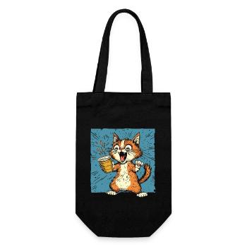 Excited cat with coffee in comic style - Gift Bag for Bottles - black - Front
