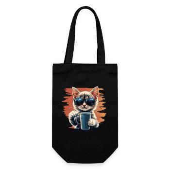 Cool cat with sunglasses & coffee - Gift Bag for Bottles - black - Front