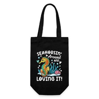 Seahorsin' Around and Loving It für eine - Geschenkbeutel für Flaschen - Schwarz - Vorne