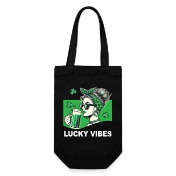St. Patrick's Day Lucky Vibes Kleeblatt - Geschenkbeutel für Flaschen - Schwarz - Vorne