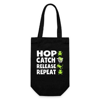 Hop Catch Release Repeat Frosch Humor - Geschenkbeutel für Flaschen - Schwarz - Vorne