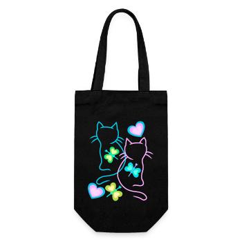 Katzen Katze Retro 80er 90er Vintage - Geschenkbeutel für Flaschen - Schwarz - Vorne