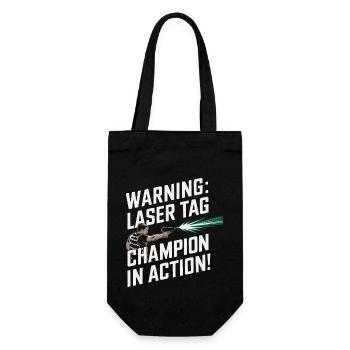 Warning: Laser tag champion in action! - Gift Bag for Bottles - black - Front