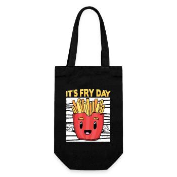 Fry Day Vibes Kartoffel-Wortspiel - Lustige Pommes Frites - Geschenkbeutel für Flaschen - Schwarz - Vorne