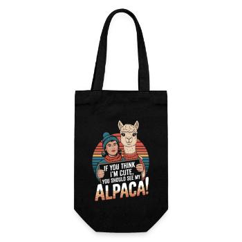 Wenn du mich süß findest, solltest du dir mein Alpaka ansehen! - Geschenkbeutel für Flaschen - Schwarz - Vorne