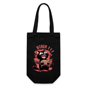 Hyper-Katze ruft „Bober!!!“ – Tierischer Ausraster - Geschenkbeutel für Flaschen - Schwarz - Vorne