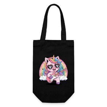 Fröhliches Einhorn mit Regenbogen und Herzbrille - Geschenkbeutel für Flaschen - Schwarz - Vorne