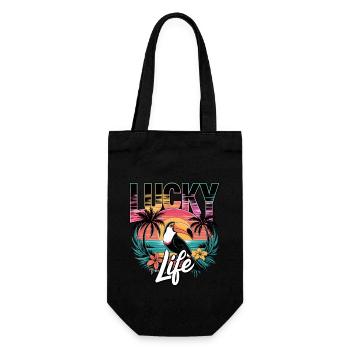Lucky Life Tropisches Paradies mit Tukan und - Geschenkbeutel für Flaschen - Schwarz - Vorne