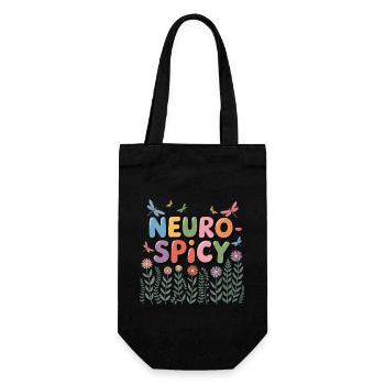 Neuro-Spicy Bunte Libellen und Blumen Wiese - Geschenkbeutel für Flaschen - Schwarz - Vorne
