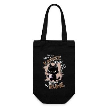 Kaffee und Ruhe – schwarze Katze am Limit - Geschenkbeutel für Flaschen - Schwarz - Vorne