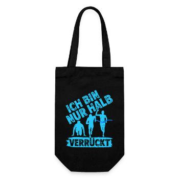 Läufer ICH BIN NUR HALB VERRÜCKT Laufen Lustig - Geschenkbeutel für Flaschen - Schwarz - Vorne
