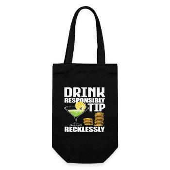 Barkeeper Drink Responsibly Tipp Recklessly - Geschenkbeutel für Flaschen - Schwarz - Vorne