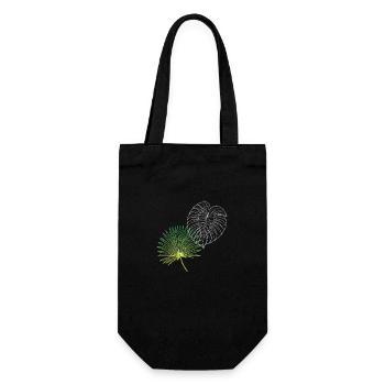 Line Art Palm Fan & Monstera Duo - Geschenkbeutel für Flaschen - Schwarz - Vorne