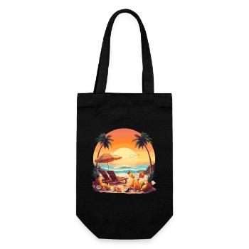 Relaxing on the beach under palm trees with - Gift Bag for Bottles - black - Front