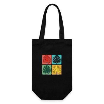 Retro Monstera Leaf Grid - Gift Bag for Bottles - black - Front
