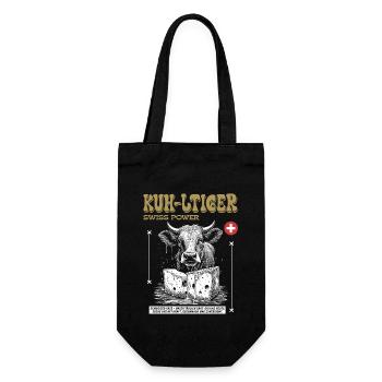 KUH-LTIGER Swiss Power: Urbanes Käse Shirt - Geschenkbeutel für Flaschen - Schwarz - Vorne