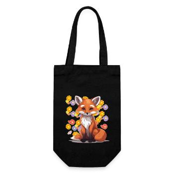 Fuchs Füchse Blumen Blume Kinder Kind - Geschenkbeutel für Flaschen - Schwarz - Vorne