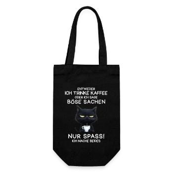 Schwarze Katze mit Kaffee und Todesblick - Geschenkbeutel für Flaschen - Schwarz - Vorne