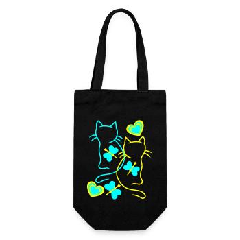 Katzen Katze Retro Vintage Kätzchen Katzenhalter - Geschenkbeutel für Flaschen - Schwarz - Vorne