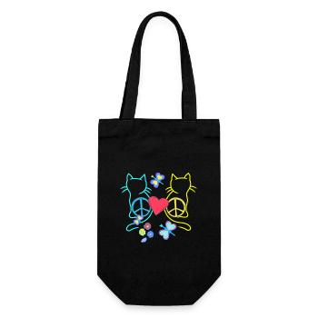 Retro Hippie Katzen Peace Katze Vintage Hippies - Geschenkbeutel für Flaschen - Schwarz - Vorne