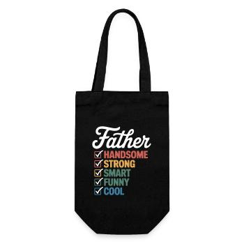 Father: attractive, strong, smart, funny, cool – - Gift Bag for Bottles - black - Front
