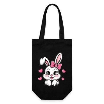 Süßer Hase mit Schleife und Herzen - Geschenkbeutel für Flaschen - Schwarz - Vorne