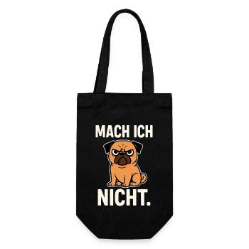 Mops sagt: Mach ich nicht – freches Hundemotiv - Geschenkbeutel für Flaschen - Schwarz - Vorne
