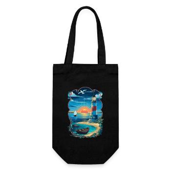 Lighthouse sunset by the sea with sailing ship - Gift Bag for Bottles - black - Front