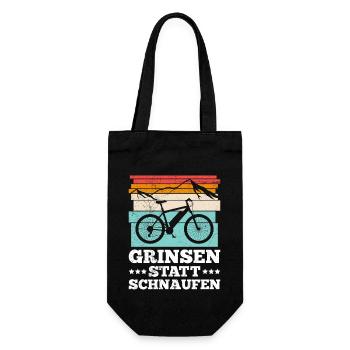 Elektro Fahrrad GRINSEN STATT SCHNAUFEN Lustiges - Geschenkbeutel für Flaschen - Schwarz - Vorne
