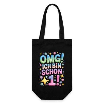 1. Geburtstag Mädchen OMG Ich Bin Schon 1 Jahr Alt - Geschenkbeutel für Flaschen - Schwarz - Vorne