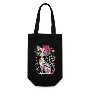 Sugar Skull Katze – Día de los Muertos - Geschenkbeutel für Flaschen - Schwarz - Vorne