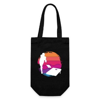 Cornhole Spieler Sonnenuntergang Silhouette - Geschenkbeutel für Flaschen - Schwarz - Vorne