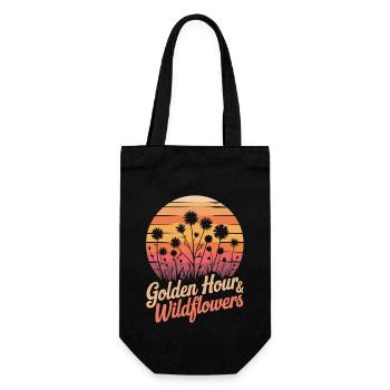 Wildblumen & Sonnenuntergang - Geschenkbeutel für Flaschen - Schwarz - Vorne