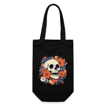 Pop Art Schädel mit bunten Blumen - Geschenkbeutel für Flaschen - Schwarz - Vorne
