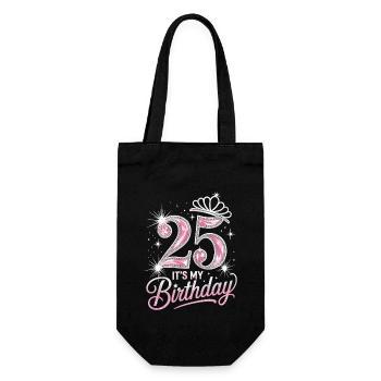 25th Birthday Crown Glitter - Gift Bag for Bottles - black - Front