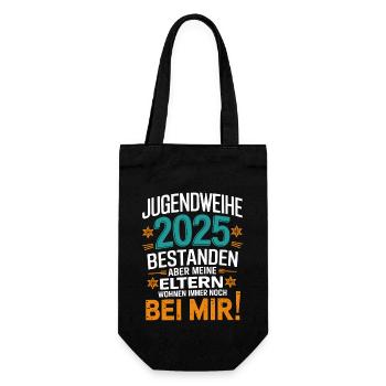 Jugendweihe 2025 Bestanden Eltern Wohnen Immer - Geschenkbeutel für Flaschen - Schwarz - Vorne