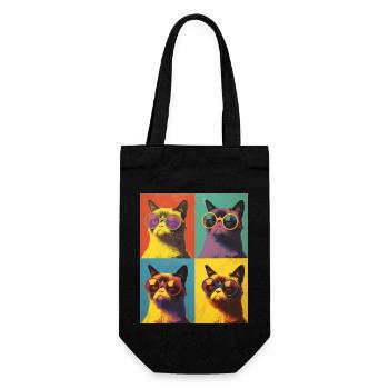 Coole Pop-Art Grump Katze mit Sonnenbrille - Geschenkbeutel für Flaschen - Schwarz - Vorne