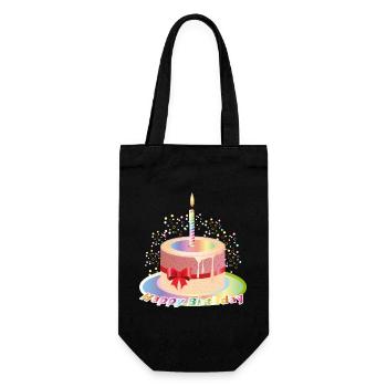 Buntes Geburtstags-Törtchen Motiv mit Kerze - Geschenkbeutel für Flaschen - Schwarz - Vorne