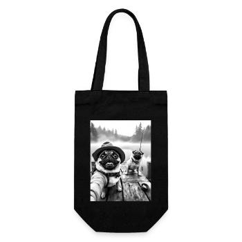 Angeln Mops Hund Selfie - Geschenkbeutel für Flaschen - Schwarz - Vorne