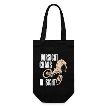 Mountainbiker VORSICHT CHAOS IN SICHT Lustiges - Geschenkbeutel für Flaschen - Schwarz - Vorne