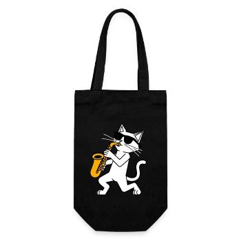 Lustige Katze mit Sonnebrille und Saxophon - Geschenkbeutel für Flaschen - Schwarz - Vorne