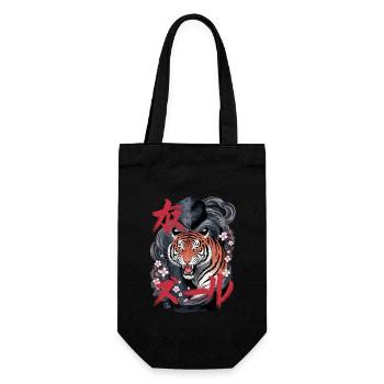 Tiger with cherry blossoms and Japanese - Gift Bag for Bottles - black - Front