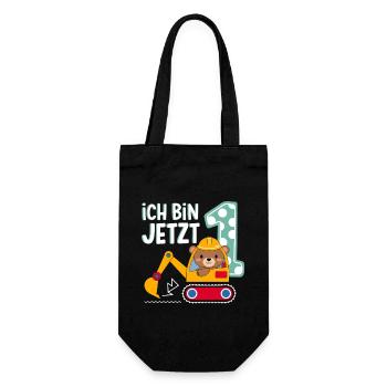 Ich bin jetzt 1 Bagger Bär 1. Geburtstag - Geschenkbeutel für Flaschen - Schwarz - Vorne